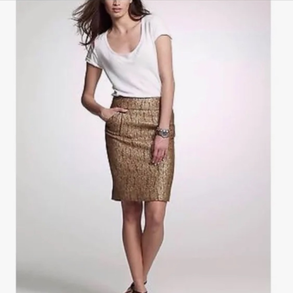J.Crew Gold Metallic Wool Blend Pencil Skirt